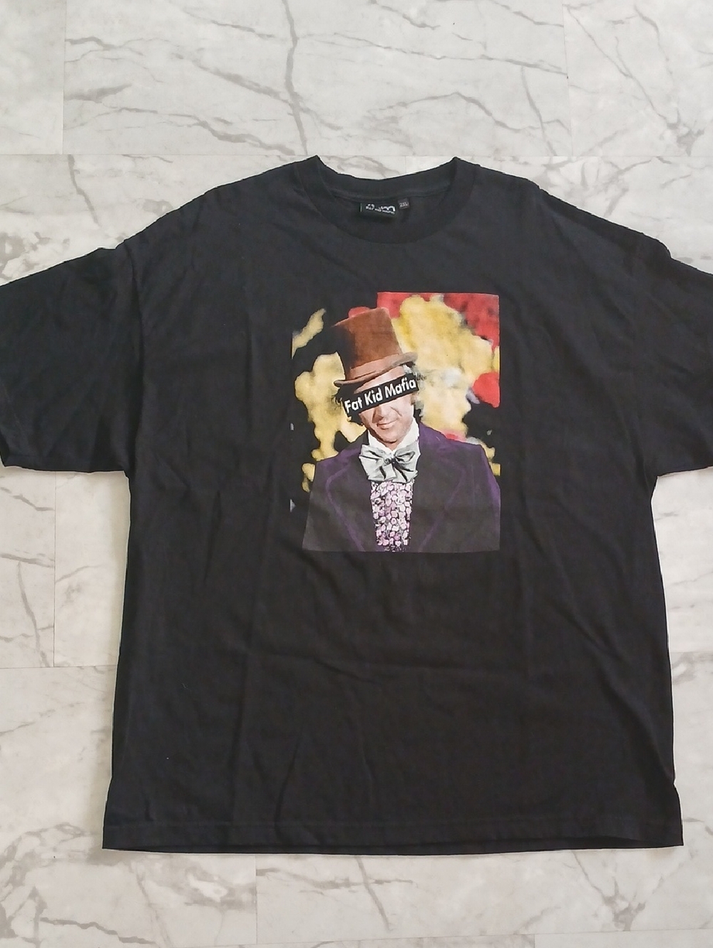 Fat Kid Mafia Black Graphic Men’s T‑Shirt with Colorful Vintage Print